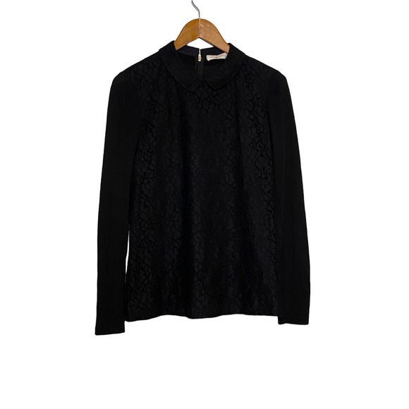 TORY BURCH Black Gabriella Lace Blouse Long Sleeve zip back Size Small - Picture 2 of 9
